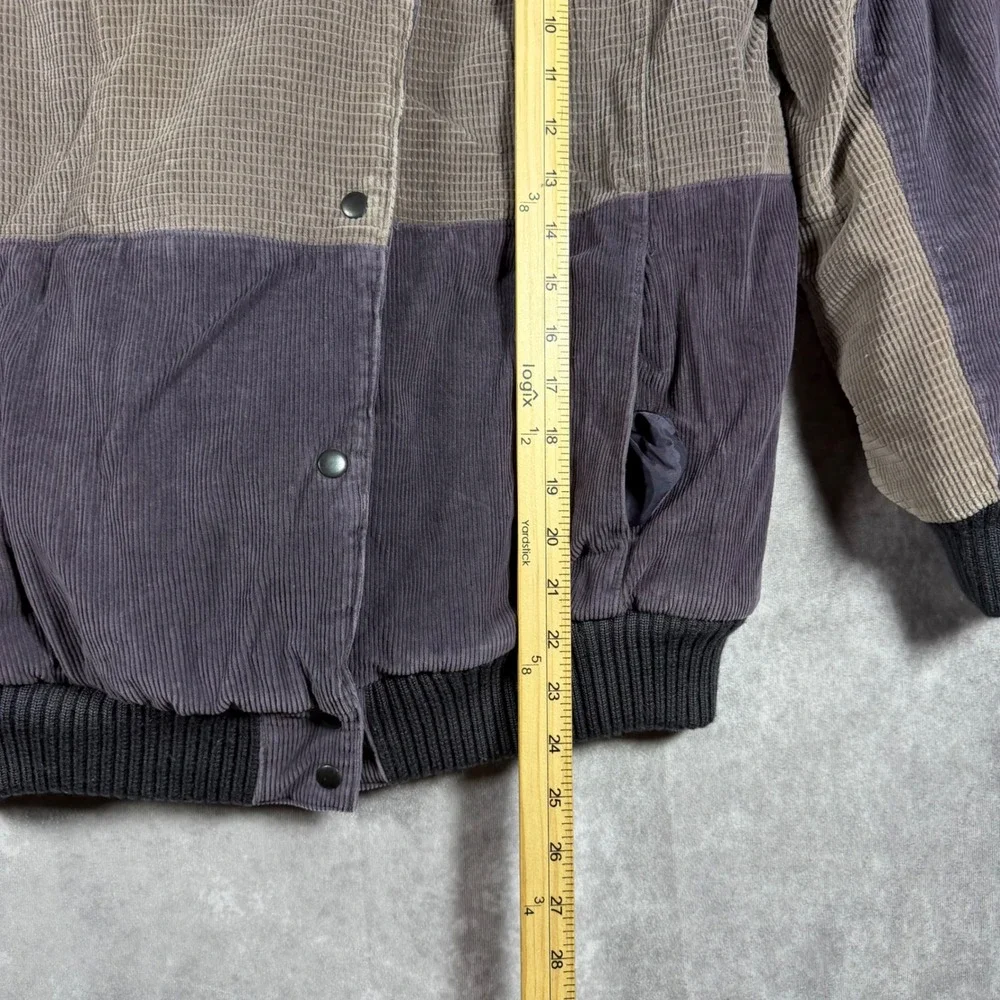 David Benjamin Vintage Corduroy Bomber Jacket Men M Purple Plaid Lined 80s Retro